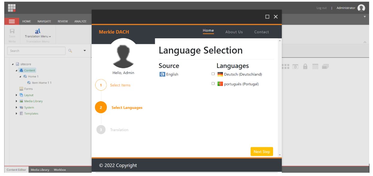 Select source and target languages alt text